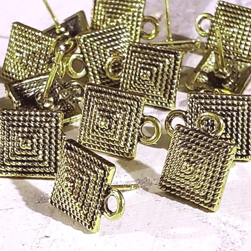 Antique Gold Avant Garde Egyptian Pyramid Dotted Earring Post Findings 10 pcs